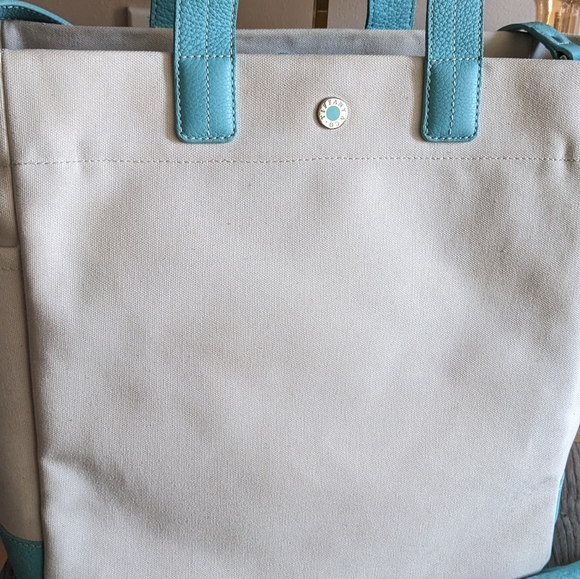 Tiffany blue and off white large leather and fabric tote with original dust bag - Picture 3 of 15